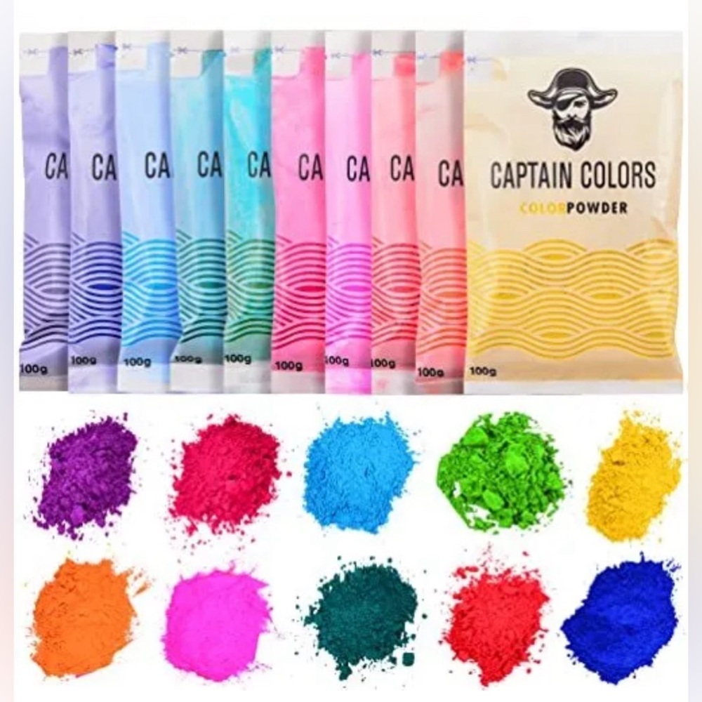 Captain Colors x 100gram Each-Holi 10 Natural Powders for Color Wars Fun Runs
